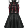 Robe faux cuir et dentelle à effet déchiré Noire et Rouge