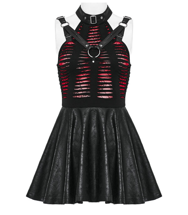 Robe faux cuir et dentelle à effet déchiré Noire et Rouge