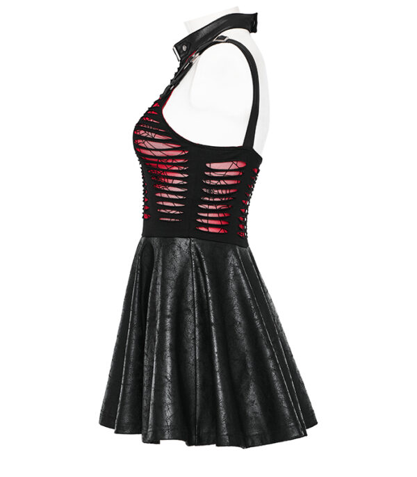 Robe faux cuir et dentelle à effet déchiré Noire et Rouge