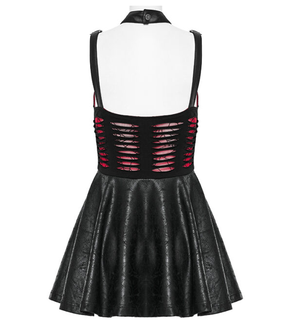 Robe faux cuir et dentelle à effet déchiré Noire et Rouge