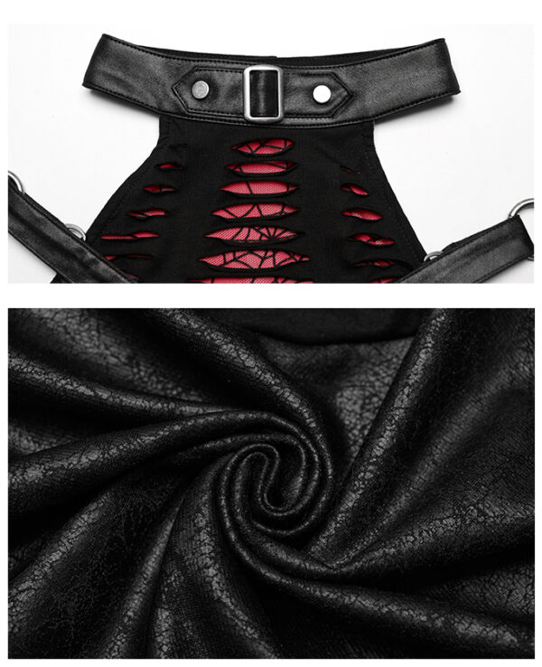 Robe faux cuir et dentelle à effet déchiré Noire et Rouge