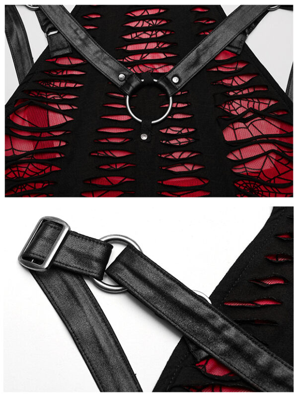 Robe faux cuir et dentelle à effet déchiré Noire et Rouge