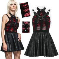 Robe punk cuir dentelle toile araignée Punk Rave WQ-547-BK-RD.
