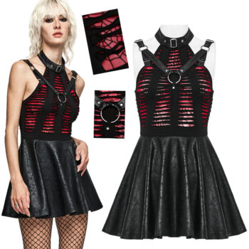 Robe faux cuir et dentelle à effet déchiré Noire et Rouge