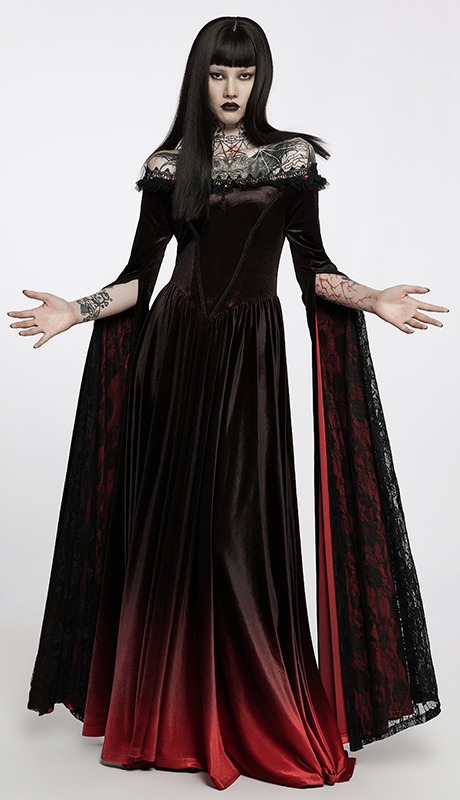 Robe de mariée elfique en velours noir et rouge