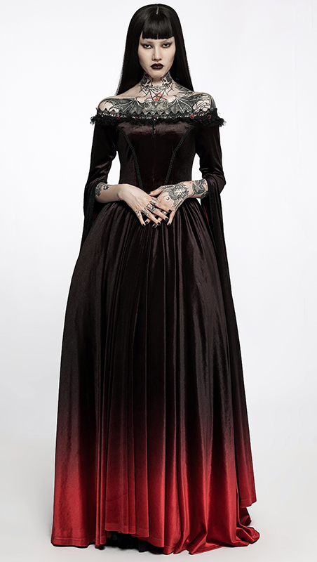 Robe de mariée elfique en velours noir et rouge