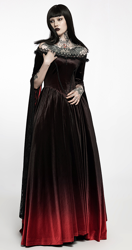 Robe de mariée elfique en velours noir et rouge