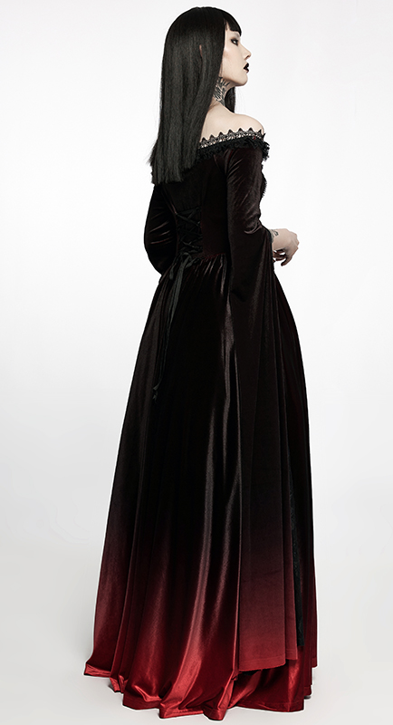 Robe de mariée elfique en velours noir et rouge