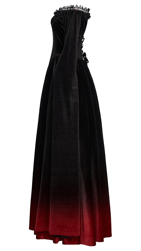 Robe de mariée elfique en velours noir et rouge