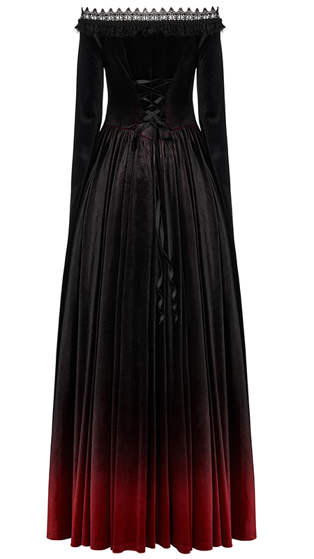 Robe de mariée elfique en velours noir et rouge