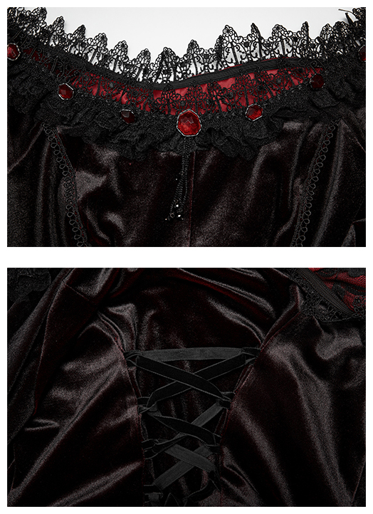 Robe de mariée elfique en velours noir et rouge