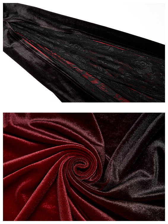 Robe de mariée elfique en velours noir et rouge