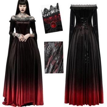Robe de mariée elfique en velours noir et rouge