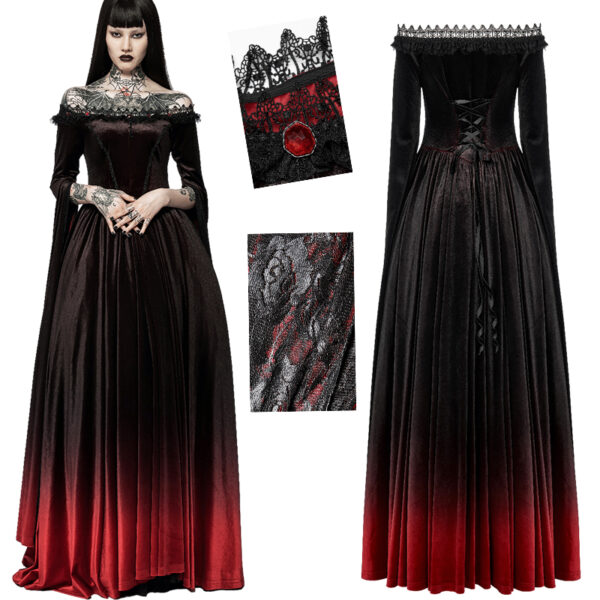 Robe de mariée elfique en velours noir et rouge