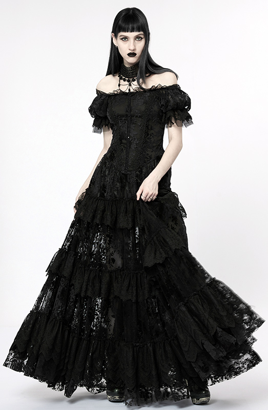 Robe de mariée en dentelle à roses noires en velours
