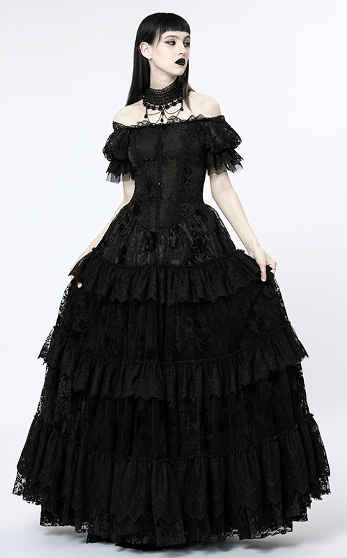 Robe de mariée en dentelle à roses noires en velours