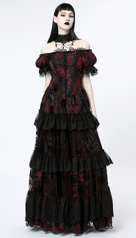 Robe de mariée en dentelle à roses rouges en velours