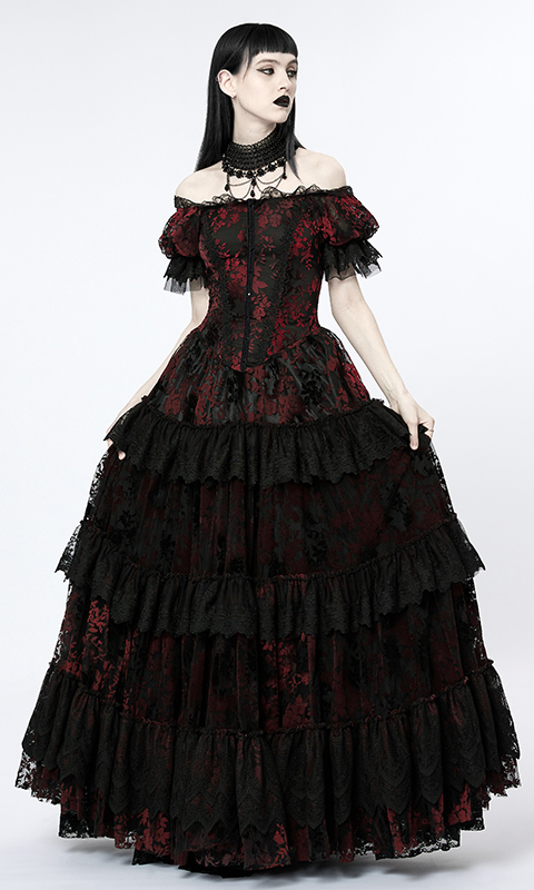 Robe de mariée en dentelle à roses rouges en velours