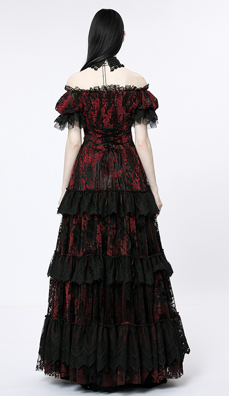 Robe de mariée en dentelle à roses rouges en velours