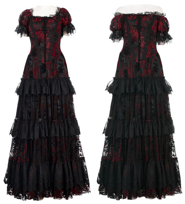 Robe de mariée en dentelle à roses rouges en velours