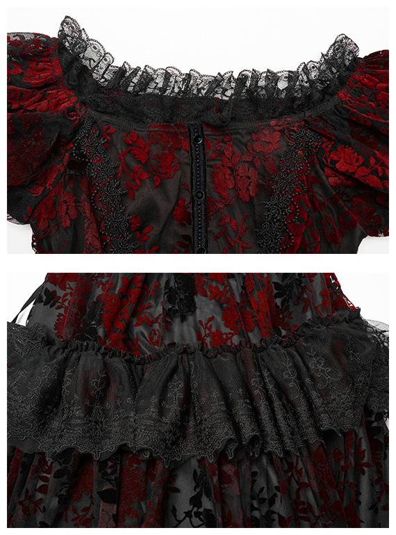 Robe de mariée en dentelle à roses rouges en velours