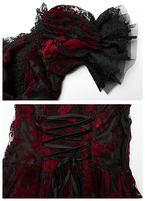 Robe de mariée en dentelle à roses rouges en velours