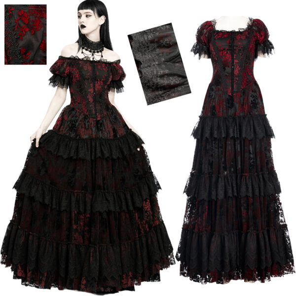 Robe de mariée en dentelle à roses rouges en velours