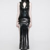 Robe en faux cuir vernis à longues fentes sexy