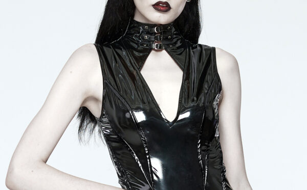 Robe en faux cuir vernis à longues fentes sexy