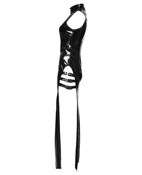 Robe en faux cuir vernis à longues fentes sexy