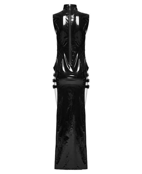 Robe en faux cuir vernis à longues fentes sexy