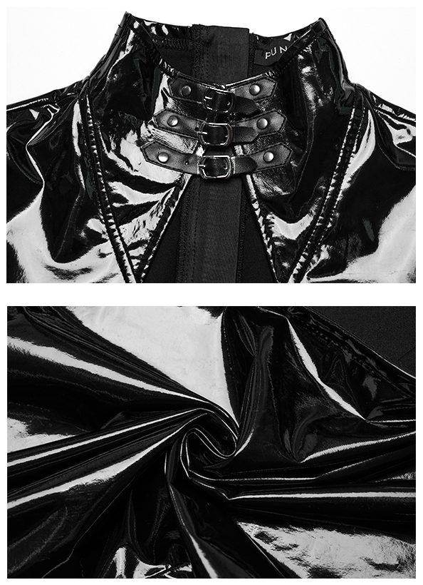 Robe en faux cuir vernis à longues fentes sexy