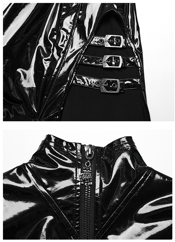 Robe en faux cuir vernis à longues fentes sexy