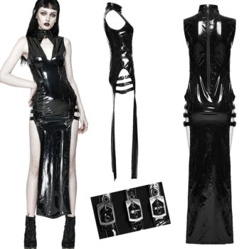 Robe en faux cuir vernis à longues fentes sexy