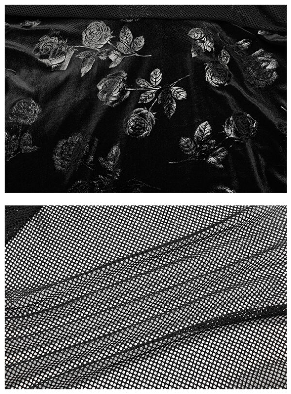 Robe en velours et résille à roses argentées Robe en velours et résille à roses argentées