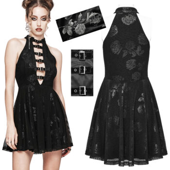 Robe en velours et résille à roses argentées