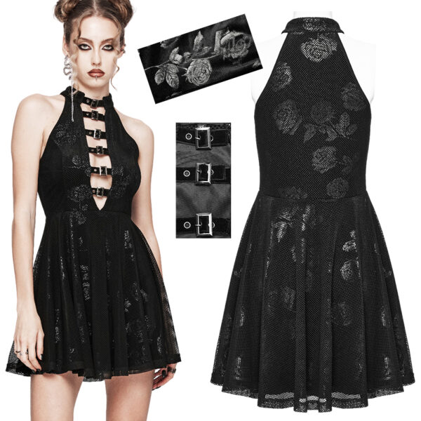 Robe en velours et résille à roses argentées Robe en velours et résille à roses argentées