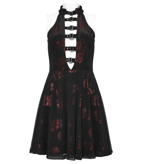 Robe en velours et résille à roses rouges