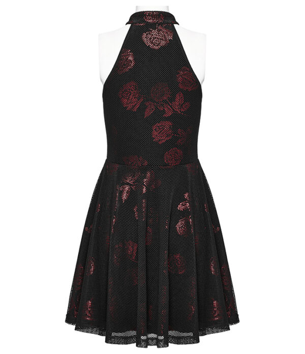 Robe en velours et résille à roses rouges