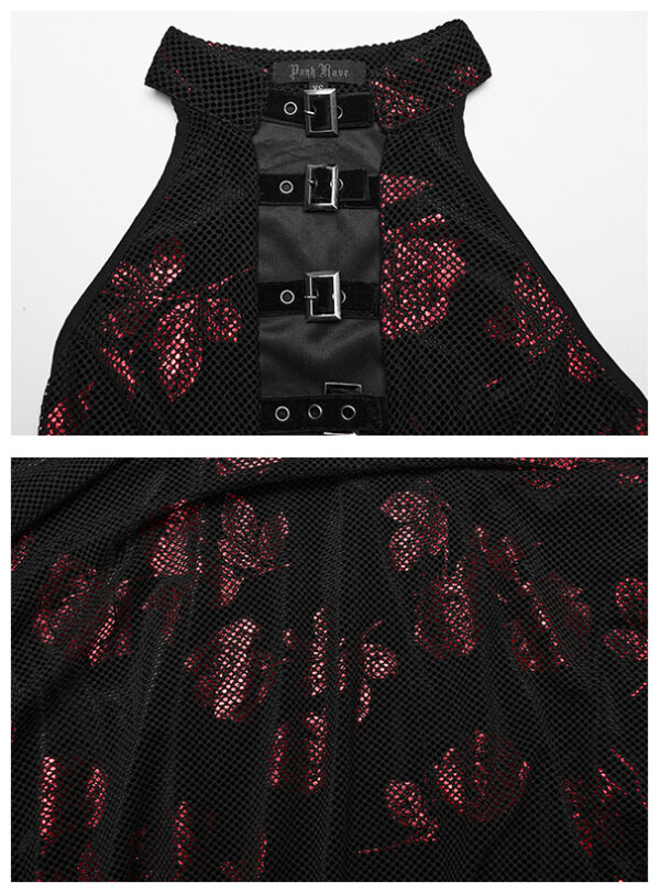 Robe en velours et résille à roses rouges
