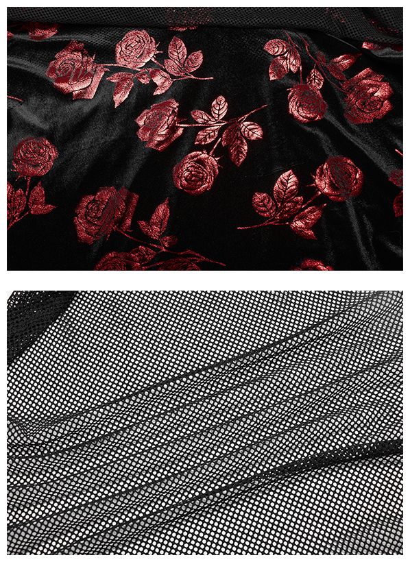 Robe en velours et résille à roses rouges