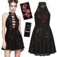Robe noire roses rouges gothique sexy sangles Punk Rave WQ-688-BK-RD.