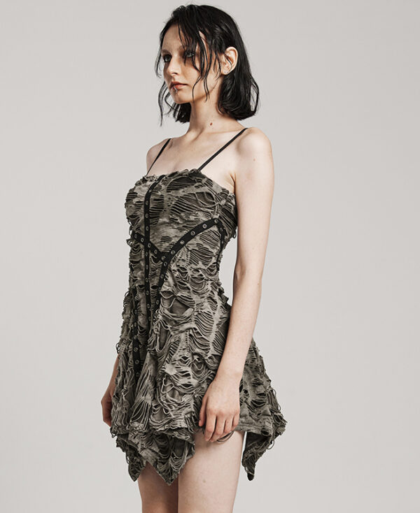 Robe évasée à effet déchiré Kaki