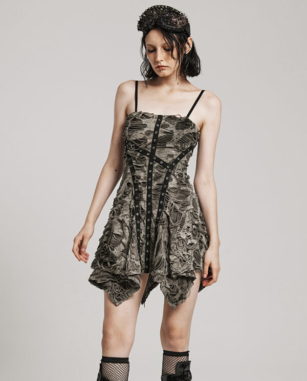 Robe évasée à effet déchiré Kaki