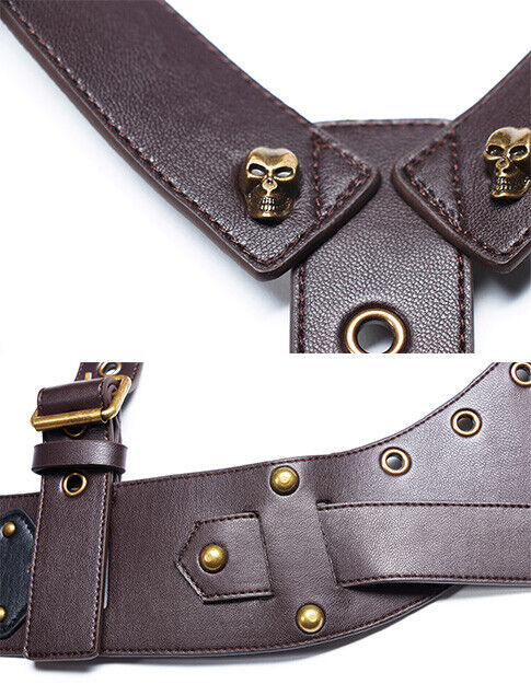 Harnais en cuir végan à têtes de mort bronze
