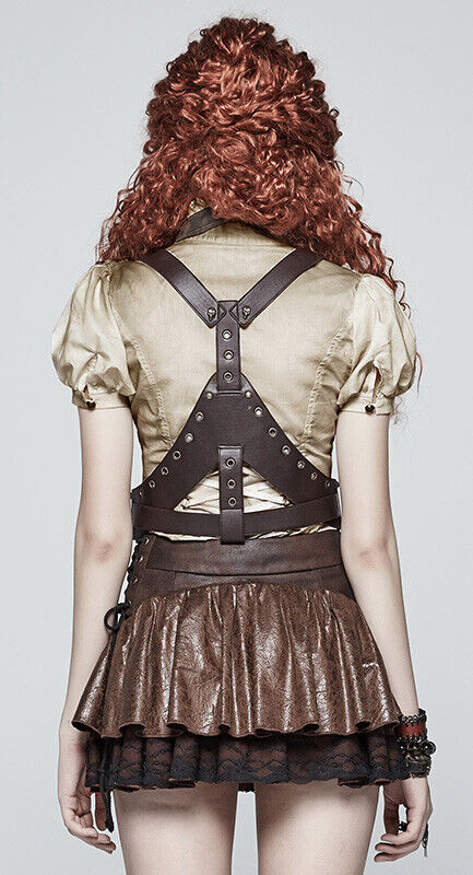 Harnais en cuir végan à têtes de mort bronze