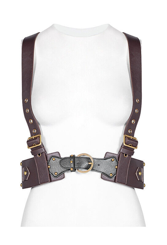 Harnais en cuir végan à têtes de mort bronze