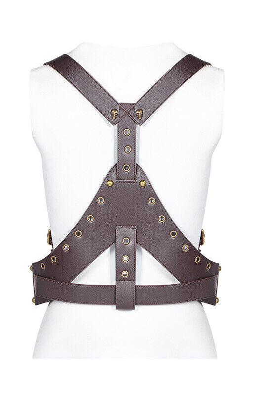 Harnais en cuir végan à têtes de mort bronze