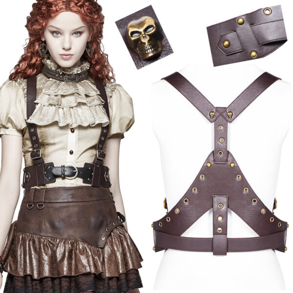 Harnais en cuir végan à têtes de mort bronze