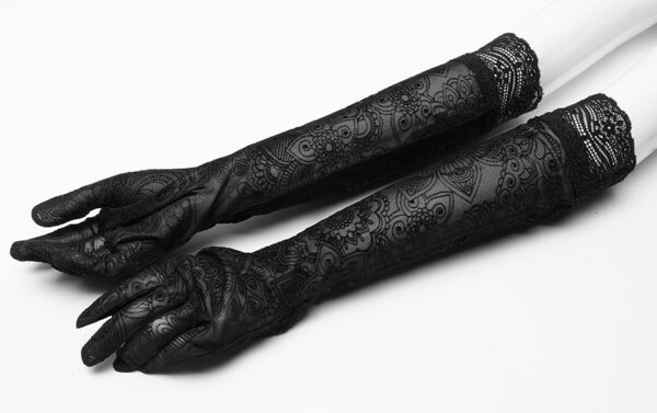Gants longs en dentelle à motifs velours Gants longs en dentelle à motifs velours